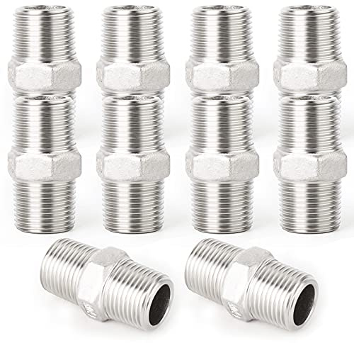 ERGAOBOY 10 piezas de accesorios para tuberías con boquilla hexagonal de acero inoxidable 304 con rosca BSP macho de 3/8 a macho de 3/8, conector recto y adaptador