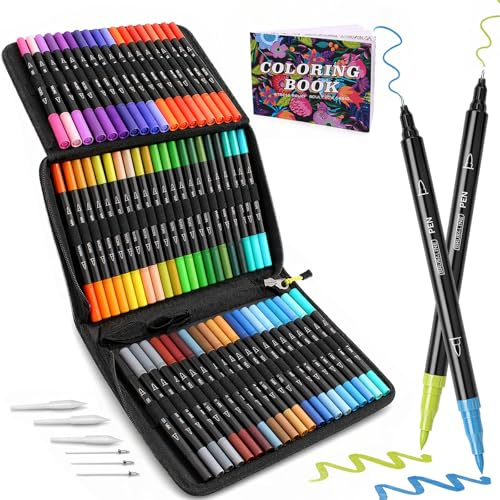 Laconile 72 Pennarelli Punta Fine per Artisti, Doppia Punta, Brush Pen Lettering per Bambini Libri da Colorare per Adulti Calligrafia Disegno Schizzi