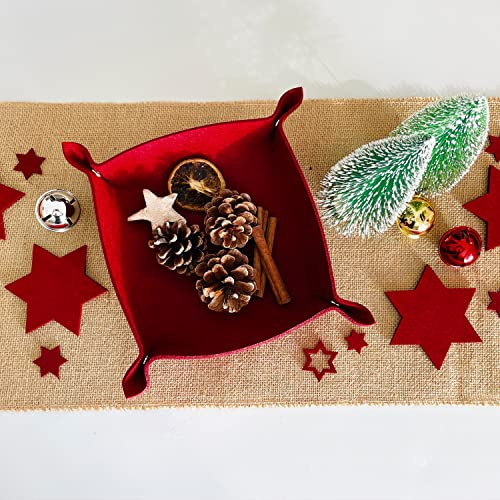 Oblique Unique® Filz Deko Set Filzschale mit Druckknöpfen 24 Filz Sterne 4 Filz Untersetzer als Weihnachtsdeko Tischdeko für Weihnachten Dekoration
