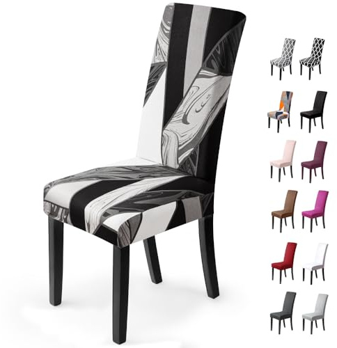 Stolsöverdrag 6 Stycken Stretch Stolskydd Modernt Stolskydd för Matstolar Hållbart Matstolsöverdrag Avtagbart Tvättbar Matstolar Överdrag för Restaurang Hotell Bankett (Svart Geometri, 6 Stycken)-H