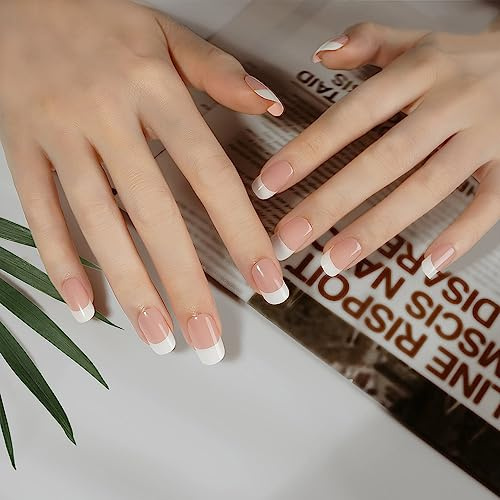 DANNI & TONI Halb ausgehärtete Gel Nagelfolien (Happy-Go-Lucky) Frühling Halbgehärtete Nagelfolie, Französisch Gel Nagel Aufkleber, Weiß Rosa Französisch Nagel Wraps 28 Aufkleber