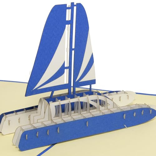 LINPOPUP®, LIN17777, POP UP Karte Schiff, Boot, Pop Up Karte Geburtstag, 3D Grußkarte segeln Boot Führerschein Gutschein, Katamaran, N123