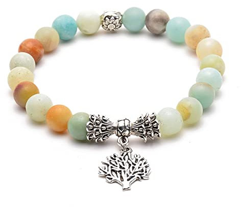 Armband Partner, Armband Damen Perlen Bunt Amazonit Lavastein Yogastein Gebetskette Baum des Lebens Perlenarmbänder Geschenk Beste Freundin 19cmx8mm