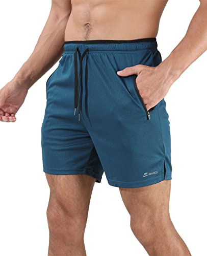 Suwangi Short de Sport Homme Respirant Short de Course Séchage Rapide Pantalon Court Gym Fitness avec Poche Zippé