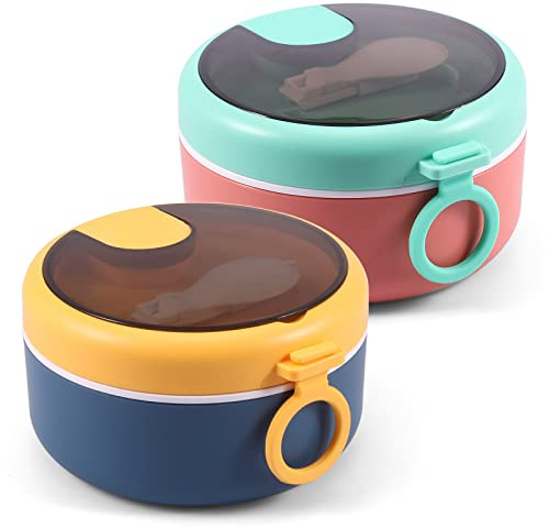 2Pcs Instant Noodle Bowls ,Microwave Soup Mugs with Lids,30oz Food Grade Instant Ramen Bowl Set with Foldable Spoon, Leakproof Noodles Cooker Bowl ,Heat Resistant Washable Bento Box for Home Office