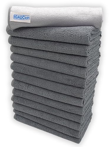 12 +1 free glass cloth, 40x40cm IGADCloth, Gray Microfibre Cleaning Cloths, Durable Cleaning Cloths for a Pristine Clean, Ideal Microfiber Cloth for all Surfaces