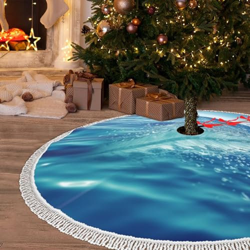 121,9 cm Weihnachtsbaumrock mit Quaste Ozean Wasser Weihnachtsbaum Matte Baumrock Ornamente für Urlaub Quaste Baum Rock Weihnachtsbaum Rock Basisabdeckung für Weihnachten Neujahr Dekorationen