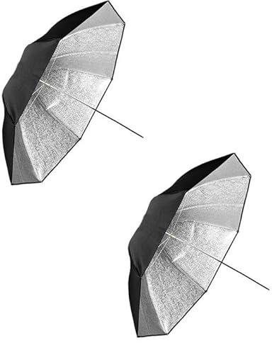 2 OMBRELLI OMBRELLINI Ombrello NERO INTERNO ARGENTO ARGENTATO diffusore DIAMETRO 84 centimetri ombrellino flash luce studio