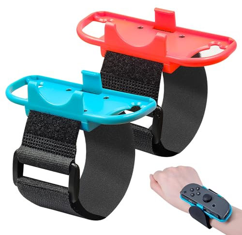2er Pack Verstellbare Elastische Bänder für Switch & Switch OLED-Controllern, Komfortable Tanzschlaufen in Rot und Blau für Kinder und ErwachseneArmbänder