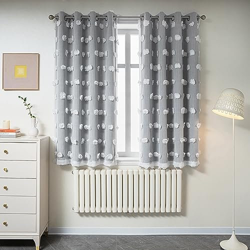 MYSKY HOME Cortinas con ojales para habitación infantil, 2 unidades, aislamiento acústico, cortina corta con gasa, 160 x 132 cm, gris