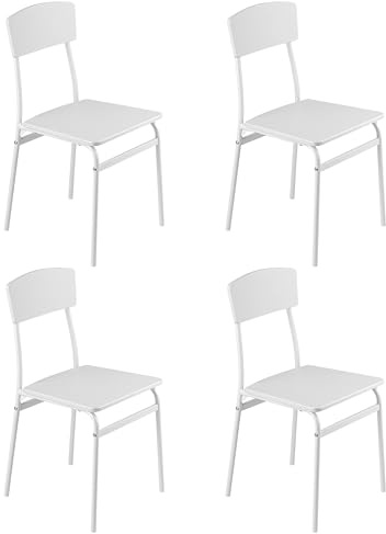 Baroni Home Set 4 Sedie da Pranzo, Design Moderno, Leggero, per Interni ed Esterni, Sala da Pranzo, Ristorante, In MDF e Acciaio, Montaggio Facile, Bianco, 35x46x81 cm