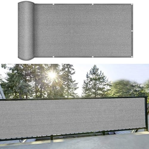 Balkon Sichtschutz Ohne Bohren 90 x 480 cm HDPE Gewebe, Uv-Schutz, Wetterfest Balkonabdeckung Balkonverkleidung mit Kabelbinder für Balkon Und Terrasse, Grau