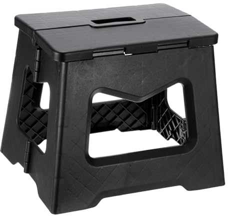 sourcing map Marchepied pliable de 22,9 cm pour adultes, capacité de 99,8 kg, tabouret antidérapant avec poignée, petit marchepied pliable, noir pour salle de bain, chambre à coucher, cuisine