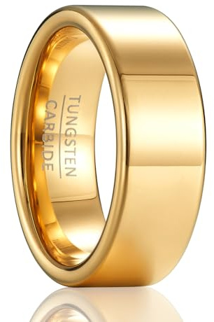 SOXEMAN Fascia Piatta Classica - Anello Nuziale in Tungsteno Alta Lucidatura Larghezza 8mm per Uomo e Donna (Misura USA) | Oro | Misura USA 9 (59,4 mm)