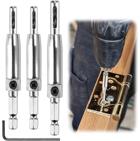 3PCS Hinge Drill Bit Set, 1/4 Hex Shank Hinge Drill Bit Guide Set Quick Release High Speed Steel Self Centering Drill Bits For Door Window Cabinet Pilot Hole (2.4mm, 2.8mm, 3.6mm)
