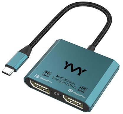 USB C to Dual DisplayPort Adapter, YMY Dual Monitor Connector 4K 60Hz, Type C to DP Screen Splitter for 2 Monitors Compatible with MacBook Pro/Air, Pad, Surface, Dell, Galaxy, Chromebook