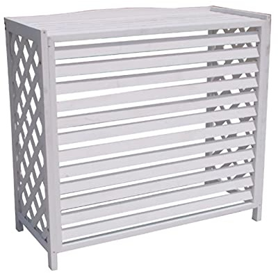 Wooden Air Conditioner Cover White, Outdoor Wooden Air Conditioner Outer Unit Rack, Lattice Wooden Air Conditioner Cover Shutter, Windproof, Easy to Install (White 86 * 35 * 80Cm)