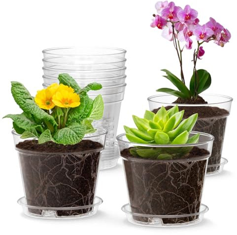 8Pcs 10cm Clear Plant Pots,Plastic Orchid Pots With Holes,Clear Nursery Pots Suitable For Potting Orchids Succulents And Other Indoor Outdoor Plants For Seedling