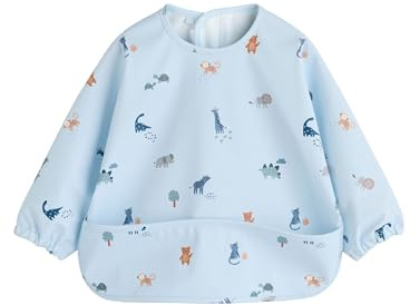 NEXT Unisex Bambino Bavaglino con maniche per bebè in svezzamento Blue Dino Jungle 6 Mesi-12 Mesi