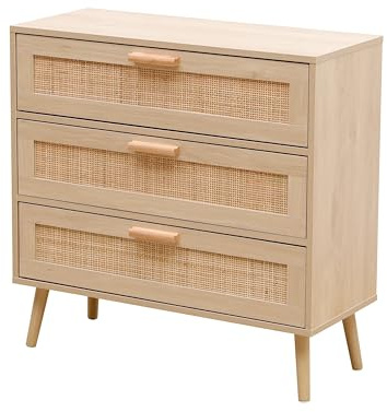 Kingwudo® Wooden Chest of 3 Drawers Sideboard Dresser Cabinet Cupboard Multi-Storage Unit Storage Cabinet Organizer Unit for Bedroom Living Room Kitchen Black or Natural (Natural)