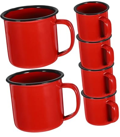 Sosoport Set 6 Pezzi Tazze Smaltate Vintage Rosso, Facile da Pulire da Riporre, per Casa e Caffetteria, Stile Retrò e Design Funzionale Colore Casuale