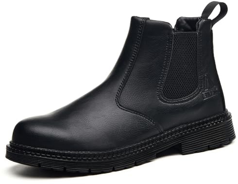Stillithou Dealer Steel Toe Cap Boots, Lightweight Slip On Safety Boots for Men Women Construction Outdoor Gardening, Black