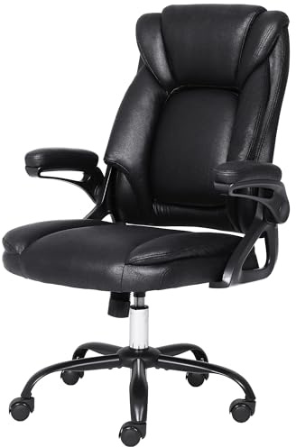 ADOV Executive kontorsstol med 90° flip-up-armstöd, ergonomisk skrivbordsstol med hög rygg med fjäderkudde, höjdjusterbara svängbara datorstolar, bekväma liggande skrivbordsstolar för hemmakontor