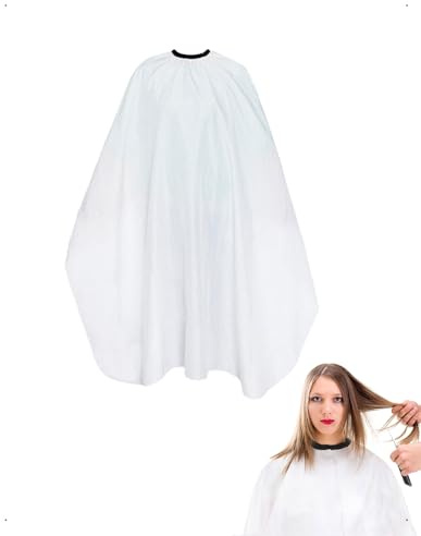 KONFEN Tablier Coiffure Professionnel, Cape Ajustable Réglage Élastique pour le Cou, Tablier de Cheveux Coiffeur Coupe Coloration Soin Coiffage Protection Capes pour Salon Maison Homme Femme Blanc