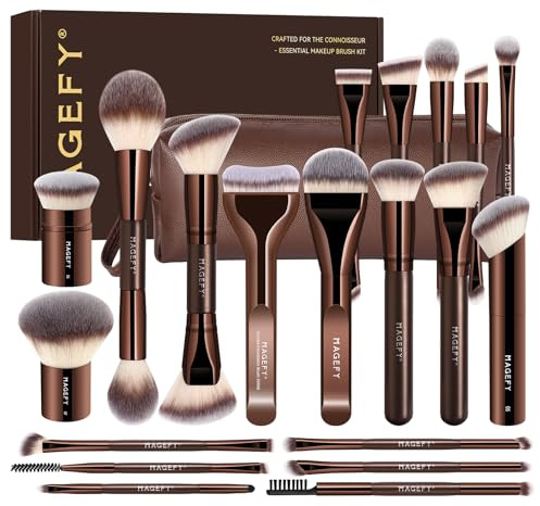 MAGEFY Makeup Brushes 26-in-20 Professional Makeup Brush Set Double-End Make Up Brushes for Powder Concealers Eye Shadows Blush Contour Foundation Brushes with Case