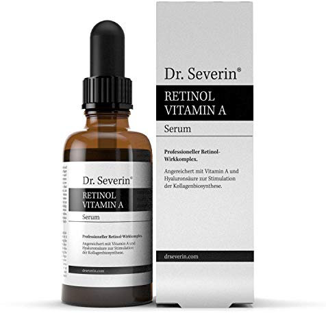Dr. Severin® Retinol Vitamin A Hyaluronsäure Serum I Hochkonzentriert & hochdosiert I Anti-Aging, strafft Falten, Anti Pickel + Mitesser I Serum 2019 I Fördert Kollagenproduktion | 50ml