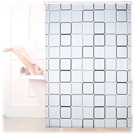Relaxdays Cortina de Ducha Square, A Cuadros, Soporte de Techo, Semitransparente, 160x240 cm