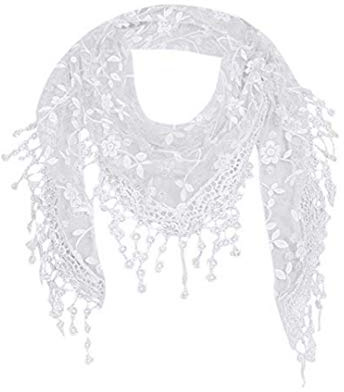 Cotchear Lace Scarf Floral Crochet Lightweight Tassel Sheer Wrap Scarves Shawl (White)
