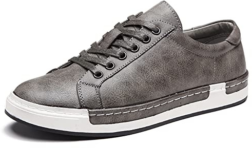 Läder Casual Skateboardskor för män Fashion Lace Up Loafers Non-Slip Flats Trendy Business Bekväma sneakers Grå 40 EU