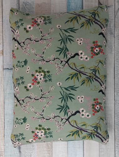 Kräuterkissen mit 8 verschiedenen Heilkräutern wie Hopfen, Melisse, Fenchel, Minze, Rosenblütenblätter, Lavendel, Ysop, Quendel, Bezug waschbar, Motiv 254 (grün m Blumen) ca. 20x24 cm