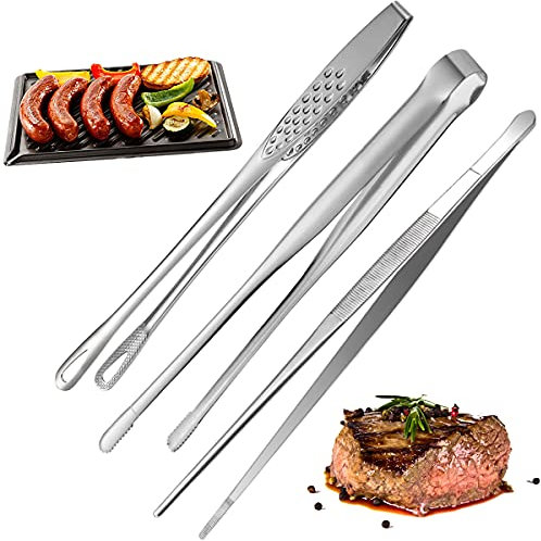DOERDO 3 Pieces Cooking Tweezers, Stainless Steel Kitchen Tongs Professional Long Tweezers for Food Cooking, Repairing, Sea Food and BBQ
