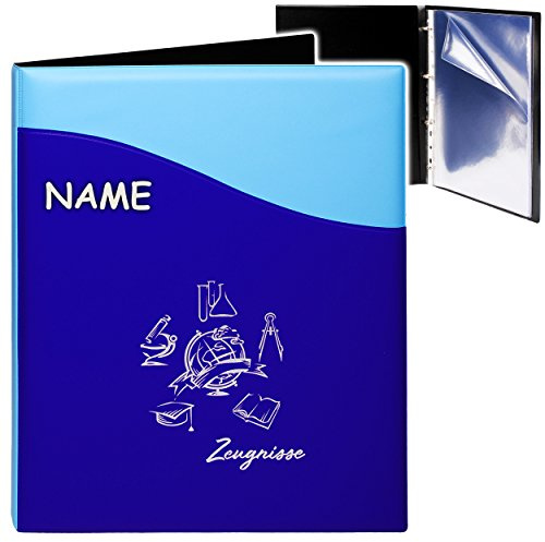 alles-meine.de GmbH A4 - Ringbuch/Zeugnisringbuch - Zeugnisse Globus & Erde - Kunst-Leder Effekt - blau/türkis - incl. Name + 10 Einsteckseiten - dokumentenecht - E..
