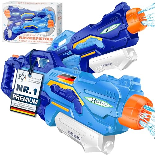 KESSER® Pistolet à Eau Ensemble de 2 Pistolets à Eau portée 10-11 mètres, capacité 1500 ML Jouets de Plage Amusants à l'eau en Plein air pour Enfants et Adultes Piscine de Plage, Bleu/Bleu Clair