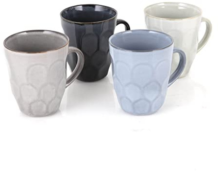 Barbary & Oak BO874016 Fossil Embossed Mug, Reactive Glaze, Stoneware, Set of 4, Stone