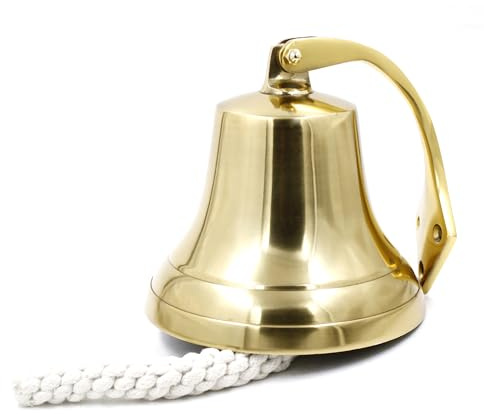 Handcrafted Trading Co. Brass Plated Hanging Ship’s Bell 6 Inch – Nautical Wall Mounted Marine Decorative Bell for Indoor & Outdoor Home Decor