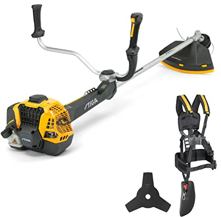 STIGA BC 760 B - Débroussailleuse à Essence 52,8 cm³, Largeur de Coupe 45 cm, Affichage numérique, Poignée Ergonomique, Lame 3 Points, Tête Tap & Go, Jaune