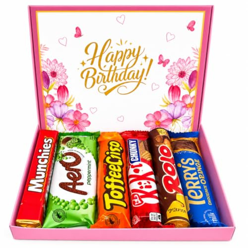 Birthday Gifts for Women – Pink Chocolate Gift Box for Her, Womens Chocolate Gift, 6 Full Size Bars, Letterbox Present