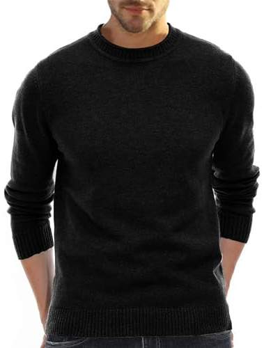 Aotoyou Homme Pull Homme Pull en Maille Fine à Col Rond Pullover Manches Longues Tissu Doux Noir S