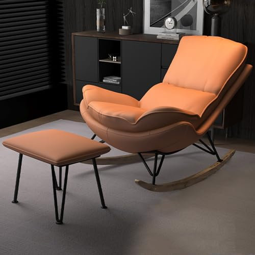 YVYKFZD Kinderzimmer Schaukelstuhl, Freizeit-Sofa Schaukelsessel, bequemer gepolsterter Schwingsessel mit hoher Rückenlehne, zum Stillen von Babys, Lesen, Nickerchen Machen (Color : Orange)