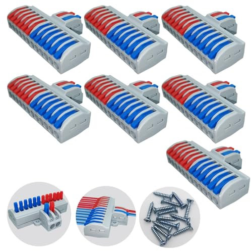 Connectors with Lever, CTRICALVER 7 Pcs Wire Splitter Connector, Lever Terminal Block, 2 in 12 Out Quick Lever Connector, Quick Connection Terminal for Circuit Inline