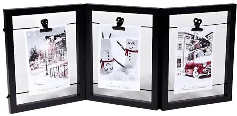 PARENCE - Hängender Bilderrahmen 3 Fotos - Raster mit Clip für Foto, Notiz, Karte - Kartenhalter aus Holz