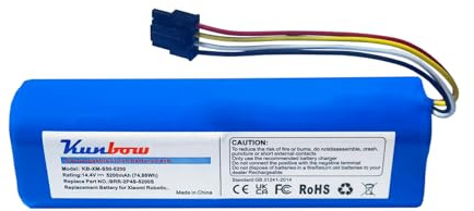 Kunbow 5200mAh Ersatzakku für Xiaomi Roborock S5,S6,S7, S50,S51,S60,S55,S65,S70,S75 Roboter, Akku für Dreame F9,D9,D10,L10 Pro,L10 Pro Plus,D10s Staubsauger, Ersatz für Xiaomi BRR-2P4S-5200S Akku.