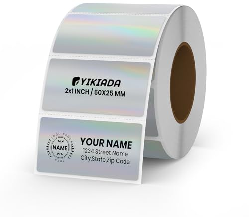 YIKIADA Holographic Silver Thermoaufkleber Vinyl 25 × 50 mm Rolle Rechteckig Selbstklebend Adressaufkleber Wasserfest Holografische Etiketten für Logo Barcode QR Code Office Home 200 Stück
