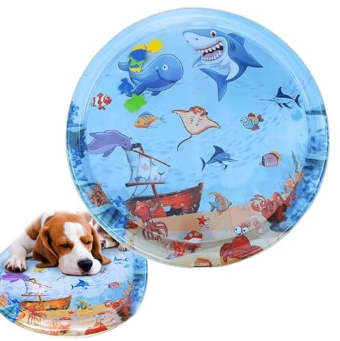 100CM Sensorische Wasser Spielmatte, Water Sensor Pad for Pets, Meereswelt Sensorische Wassermatte für Katzen Hunde, Große Aufblasbare Wassermatte, Sommer Interaktives Wasserspielzeug für Haustiere