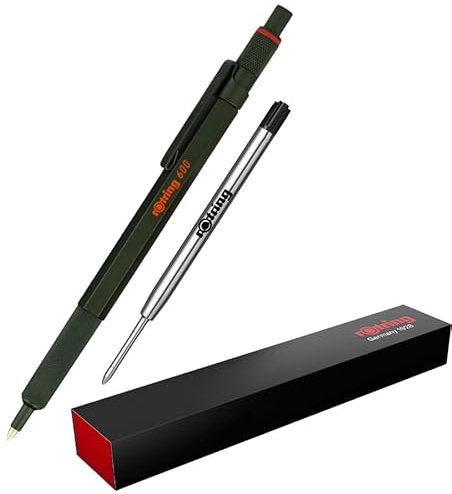 rOtring 600 Ballpoint Pen | Medium Point | Black Ink | Green Barrel | Refillable + additional Pen Refill BLK