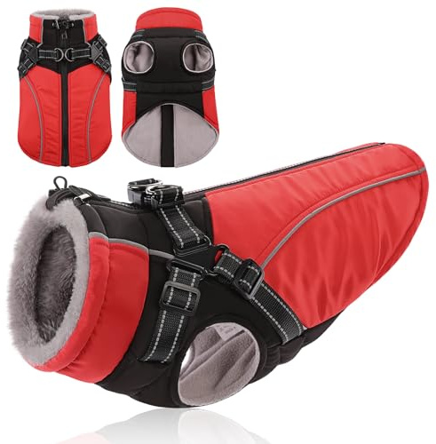 KONVINIT Hundemantel Grosse Hunde wasserdicht,Wintermantel mit Geschirr, Fleecefutter und reflektierende Elemente (XXL)